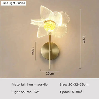 Gold Floral LED Wall Lamp for Bedroom Sconce