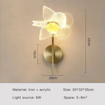 Gold Floral LED Wall Lamp for Bedroom Sconce