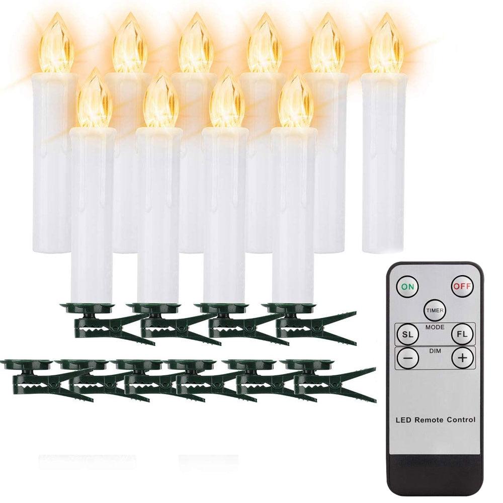 Stevvex flameless LED candles, 10 candles with warm flame and clip bases remote on Tampa Home & Garden Store