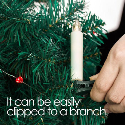 Stevvex flameless LED candle tea light clipped to a Christmas tree branch on Tampa Home & Garden Store