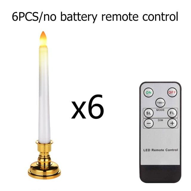 Stevvex flameless LED candle set of 6 with remote; white candle on gold base on Tampa Home & Garden Store