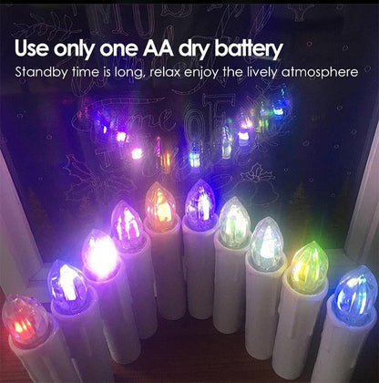 Stevvex flameless LED candle set with colorful flame tips in white holders 12 pcs on Tampa Home & Garden Store