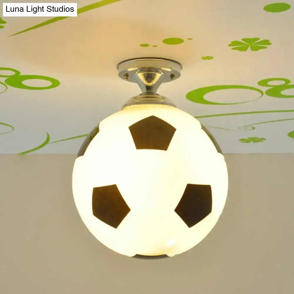 Black White Football Light ceiling pendant by Decorbites, soccer-ball frosted glass globe on Tampa Home & Garden Store