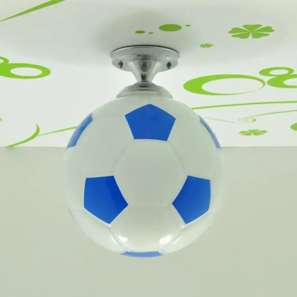 Decorbites soccer ball ceiling light with white body and blue panels on Tampa Home & Garden Store