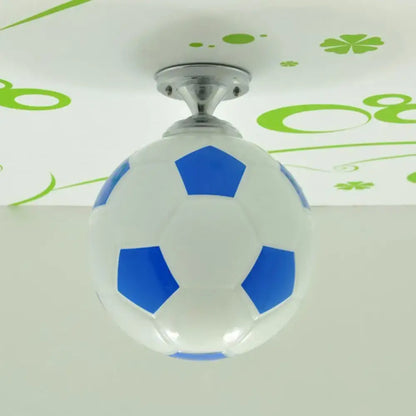 Decorbites soccer ball ceiling light with white body and blue panels on Tampa Home & Garden Store