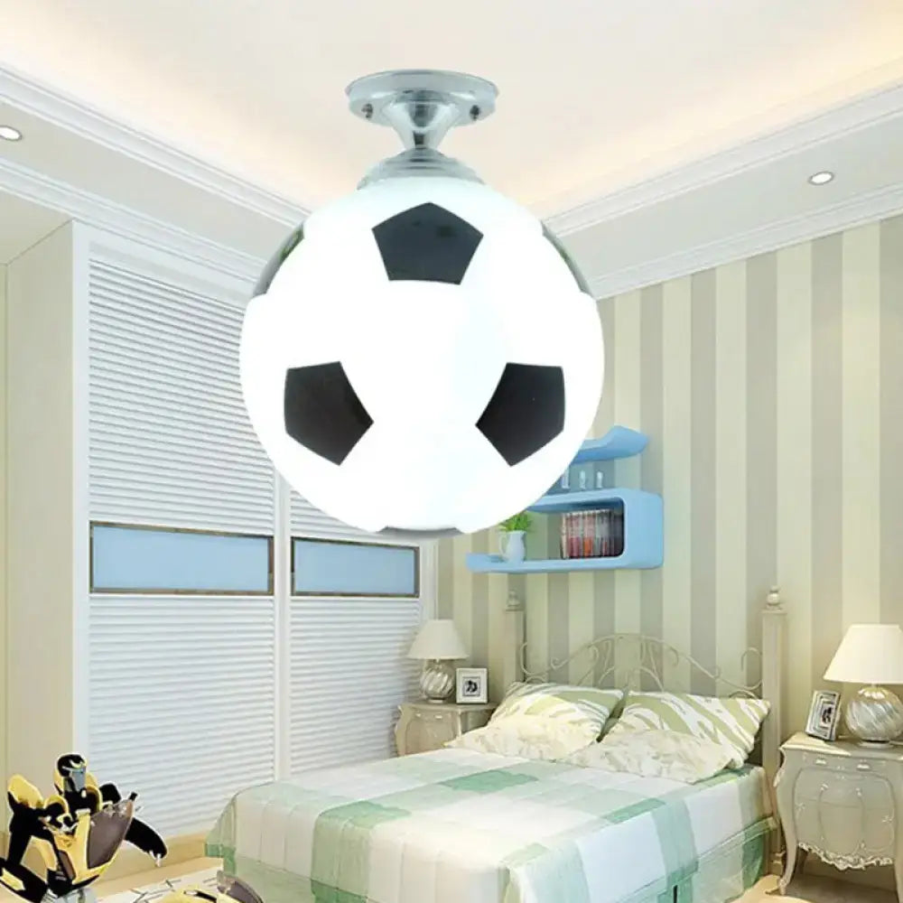 Black White Football Light hanging soccer-ball ceiling lamp from Decorbites in a bedroom on Tampa Home & Garden Store