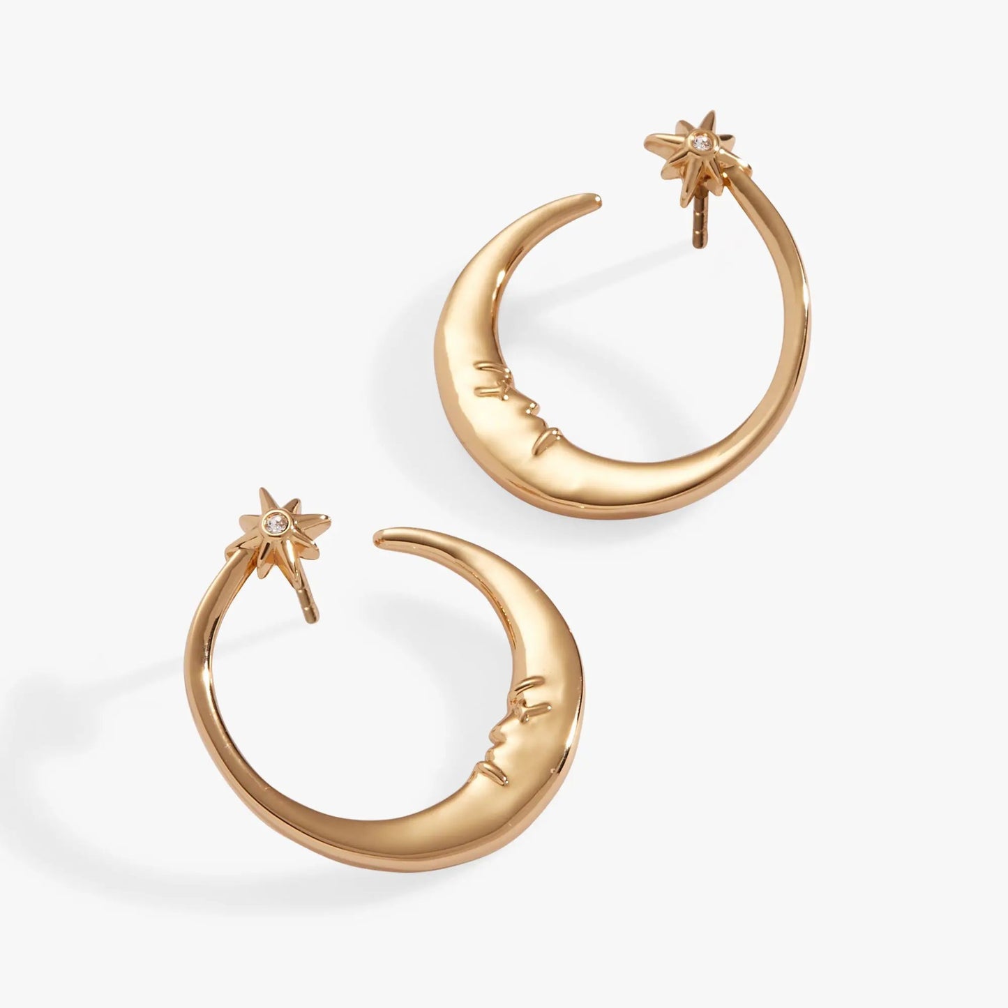 Crescent Moon Hoop Earrings With Crystal Star