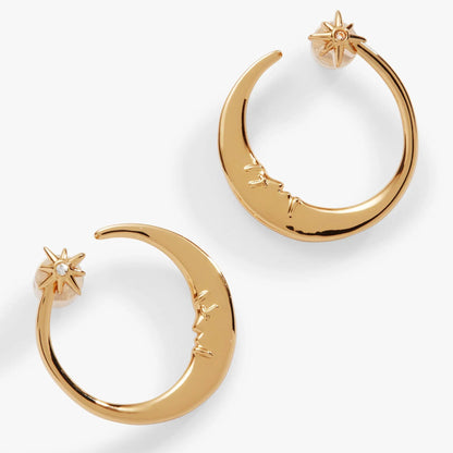Crescent Moon Hoop Earrings With Crystal Star