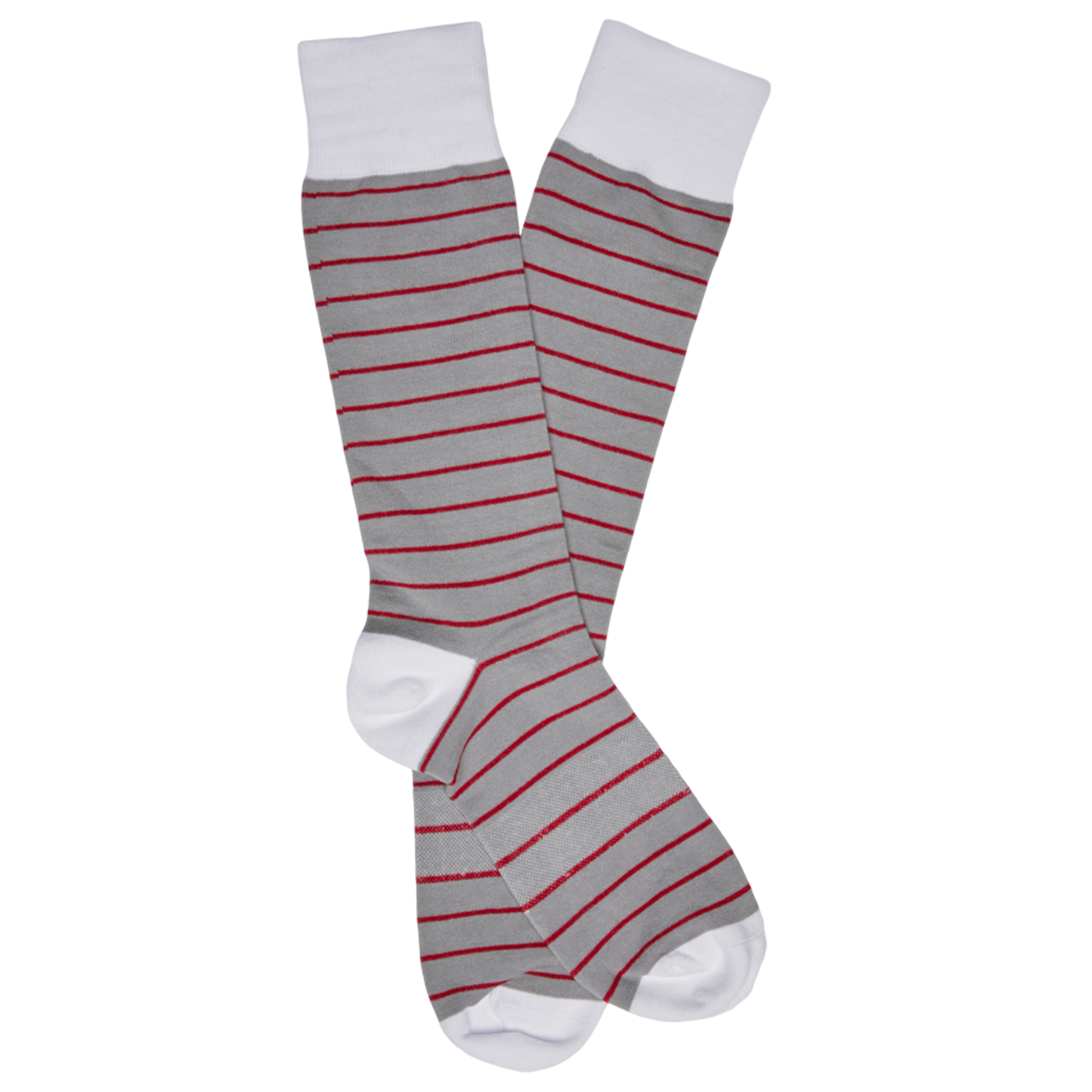 Crimson-Four Pack socks by DeadSoxy, gray with red stripes, two shown in image, team colorways on Tampa Home & Garden Store