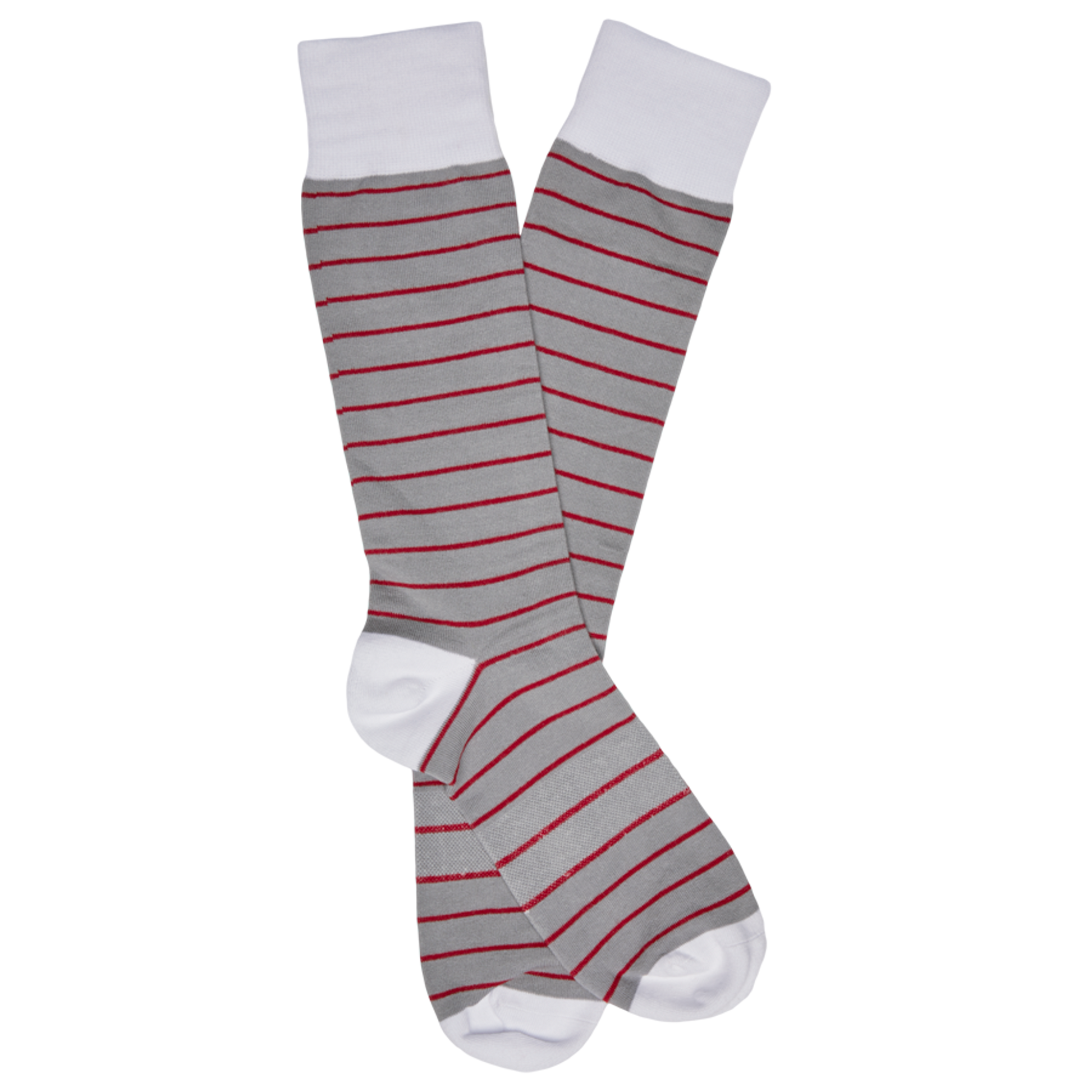 Crimson-Four Pack socks by DeadSoxy, gray with red stripes, two shown in image, team colorways on Tampa Home & Garden Store