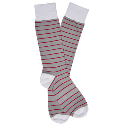 Crimson-Four Pack socks by DeadSoxy, gray with red stripes, two shown in image, team colorways on Tampa Home & Garden Store