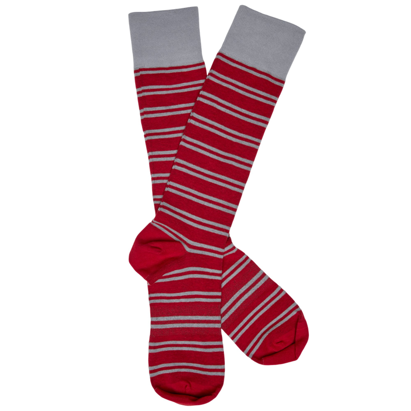 Crimson - Four Pack socks by DeadSoxy, red with light gray stripes and gray cuffs on Tampa Home & Garden Store