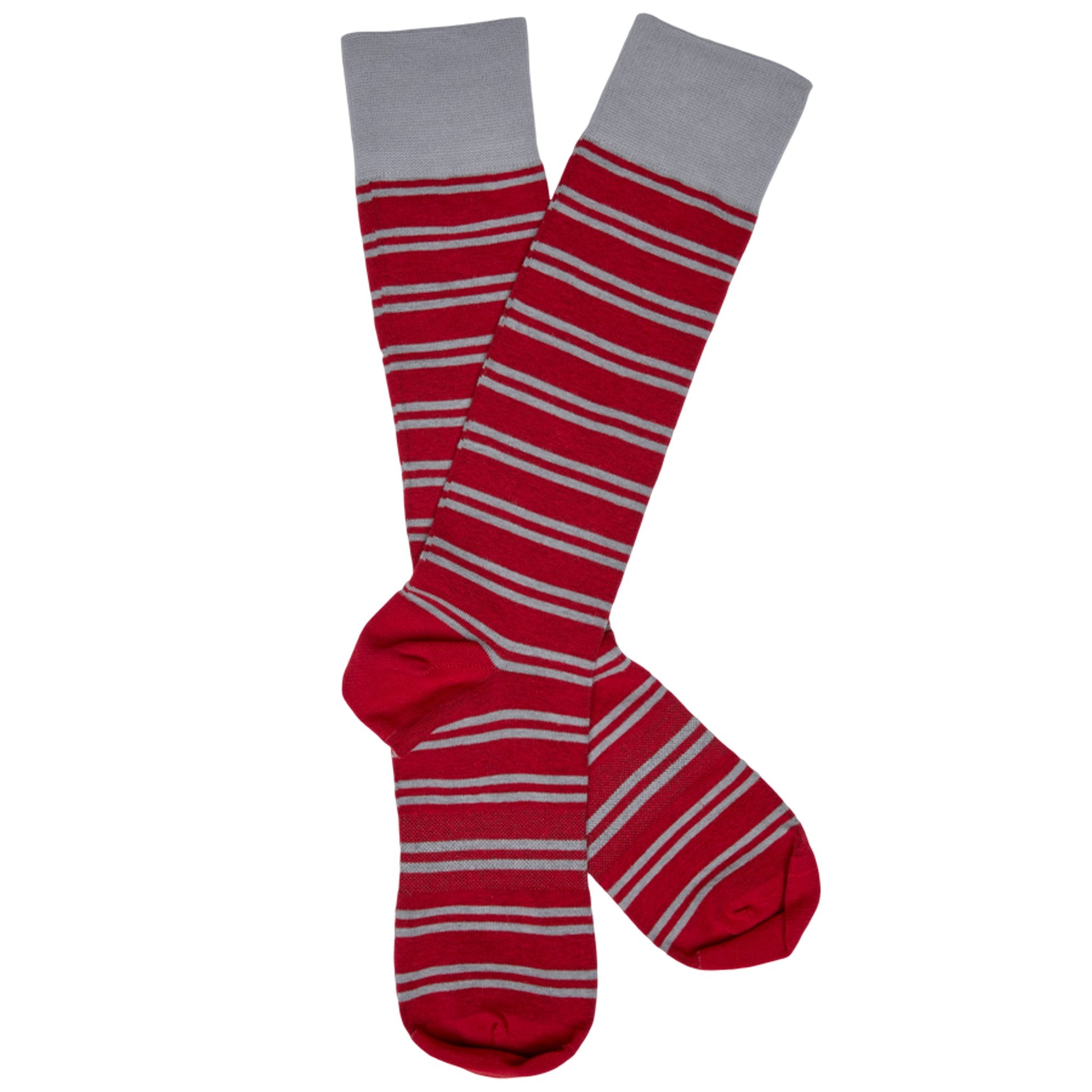 Crimson - Four Pack socks by DeadSoxy, red with light gray stripes and gray cuffs on Tampa Home & Garden Store