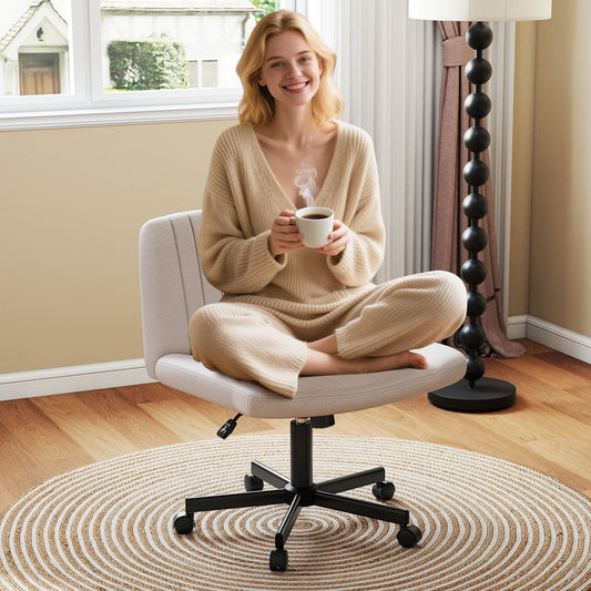 Silla giratoria Criss Cross con ruedas, silla de escritorio para sentarse con las piernas cruzadas con asiento ancho y acolchado suave