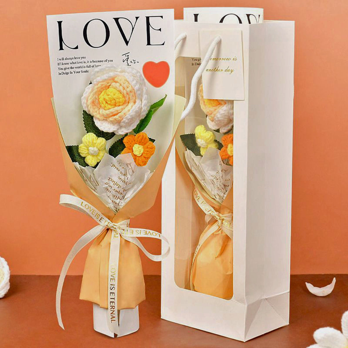 Crochet rose bouquet gift in peach cream hues by Shaketea, artificial flowering plant on Tampa Home & Garden Store