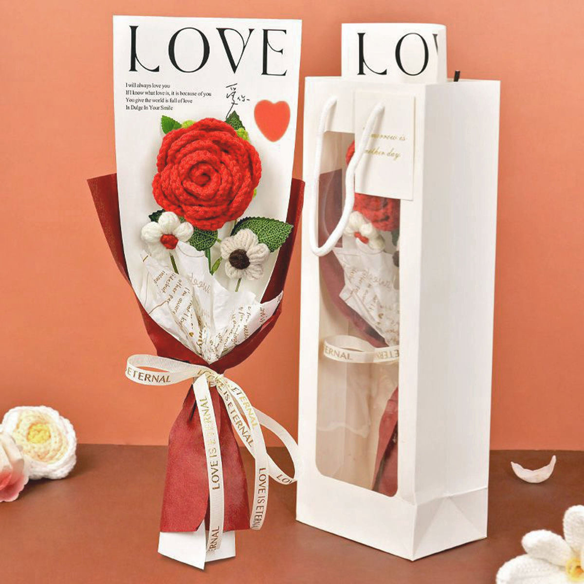 Shaketea crochet rose bouquet, red rose gift, artificial flowering plant for Mothers Day on Tampa Home & Garden Store