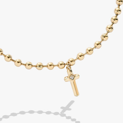 Cross Ball Chain Bracelet with gold-tone beads and a cross pendant featuring a square gem on Tampa Home & Garden Store