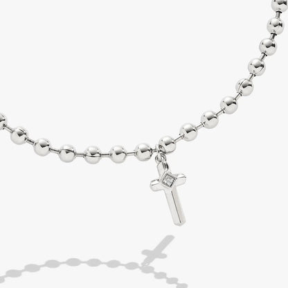 Cross Ball Chain Bracelet silver-tone with round beads and a hanging cross pendant on Tampa Home & Garden Store