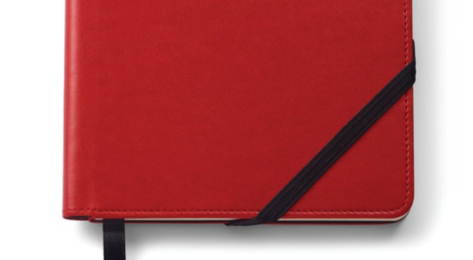 Medium Crimson Journal by A.T. Cross red leather cover with elastic strap on Tampa Home & Garden Store
