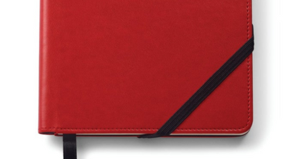 Medium Crimson Journal by A.T. Cross red leather cover with elastic strap on Tampa Home & Garden Store