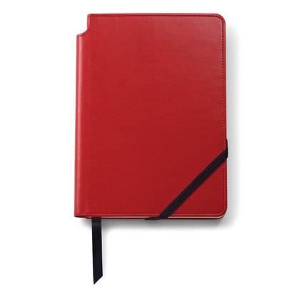 Medium Crimson Journal leather cover by A.T. Cross with black elastic band and ribbon bookmark on Tampa Home & Garden Store