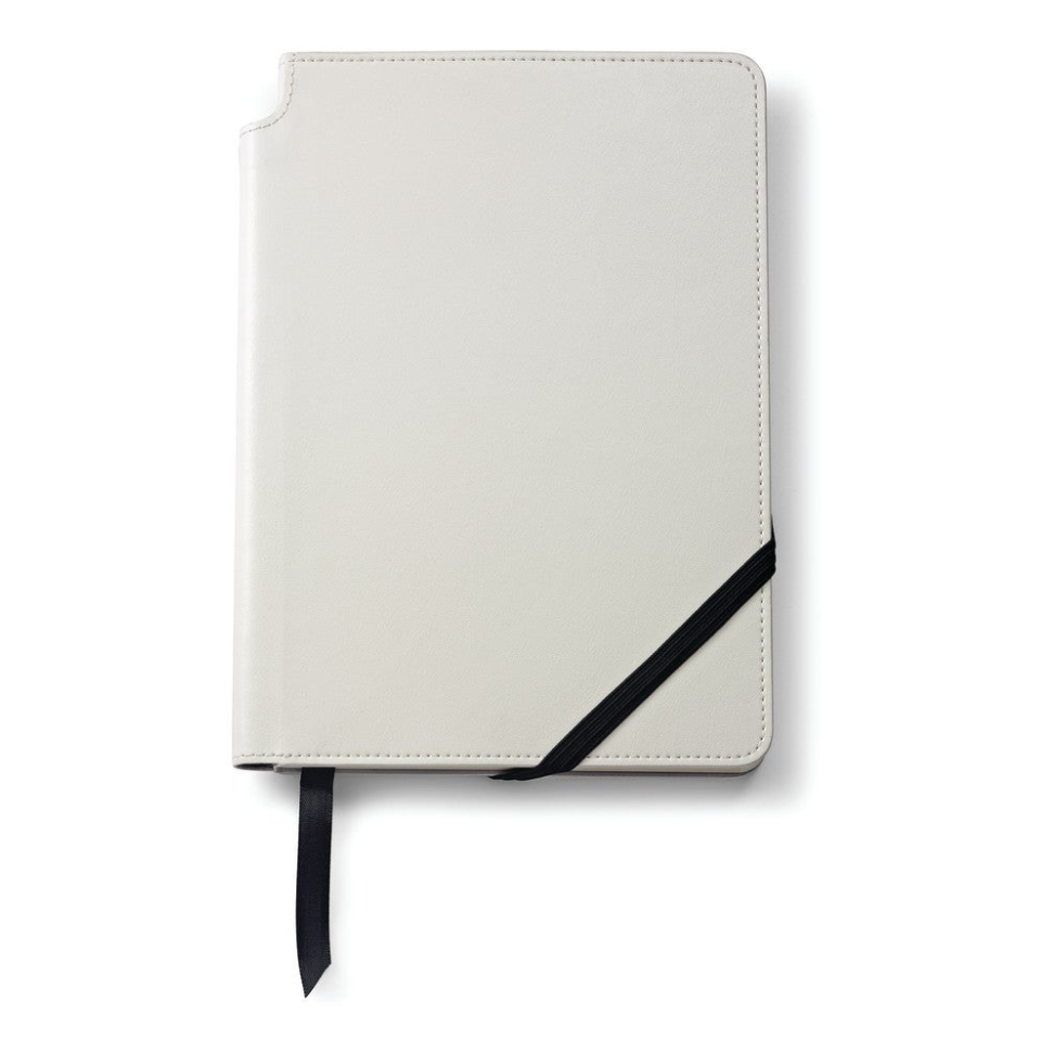 A.T. Cross Medium Classic White Journal with black elastic band and ribbon bookmark on Tampa Home & Garden Store