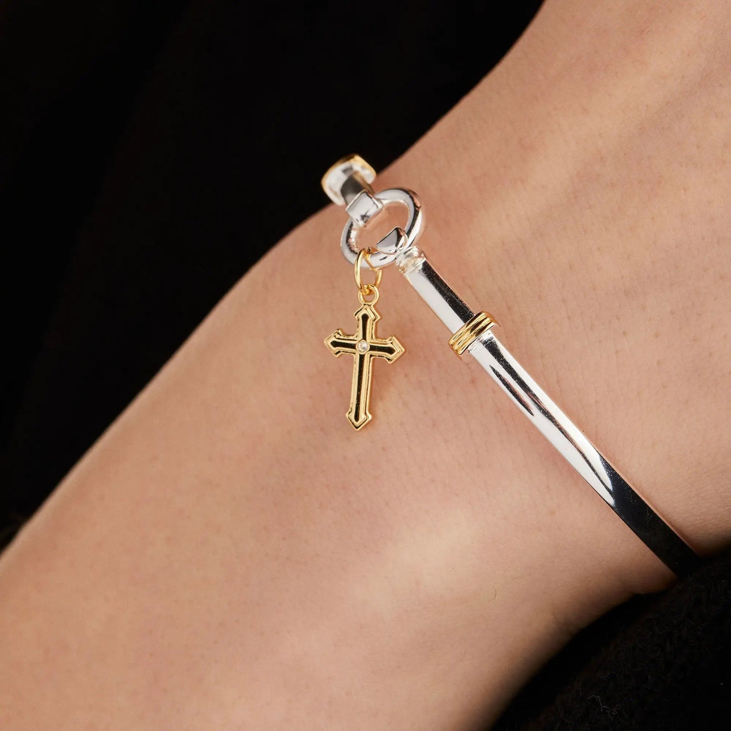 Cross Clip Bangle With Two-Tone Cross Charm