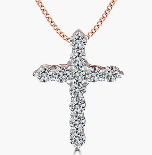 Pendant cross necklace in rose gold with 0.55ct moissanite stones by Vibhsa on Tampa Home & Garden Store