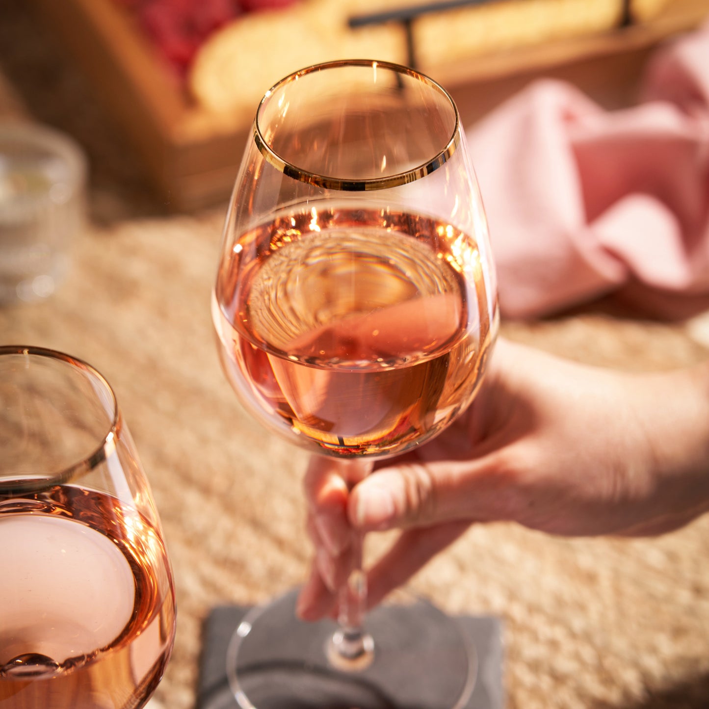 Dazzling Gilded Rim Wine Glasses and Pair