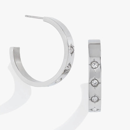 Crystal Accent Hoop Earrings with Crystal Stars