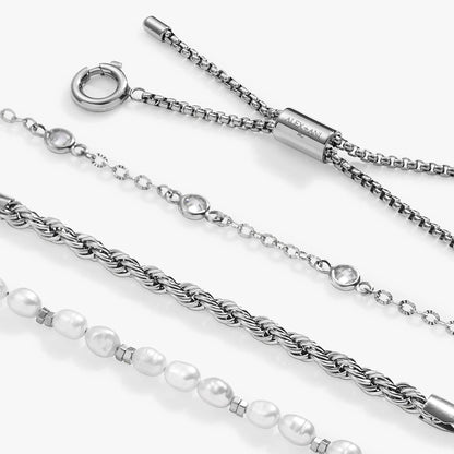 Crystal + Pearl Stranded™ Bracelet Set by ALEX AND ANI; silver chain bracelets with pearls on Tampa Home & Garden Store