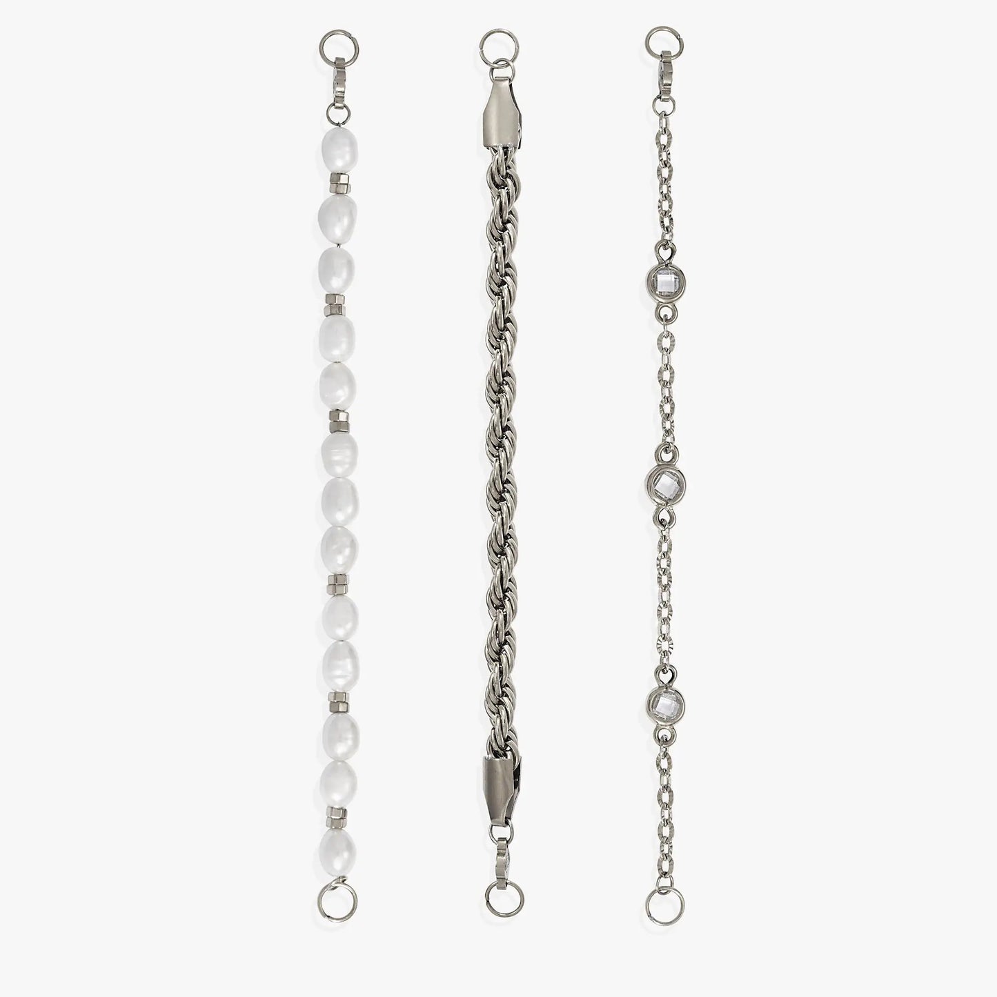 Crystal + Pearl Stranded Bracelet Set by ALEX AND ANI: pearl bead, silver chain, crystal charm bracelets, 3-piece set on Tampa Home & Garden Store