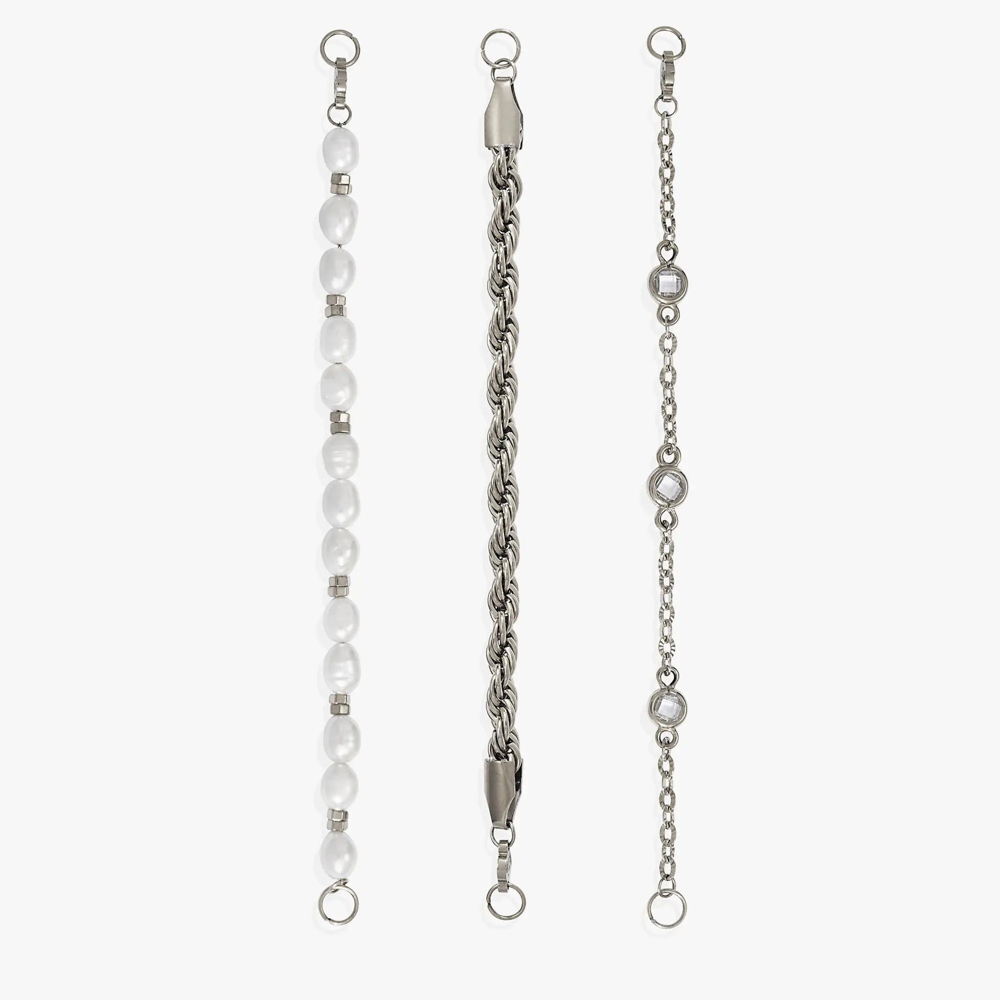 Crystal + Pearl Stranded Bracelet Set by ALEX AND ANI: pearl bead, silver chain, crystal charm bracelets, 3-piece set on Tampa Home & Garden Store