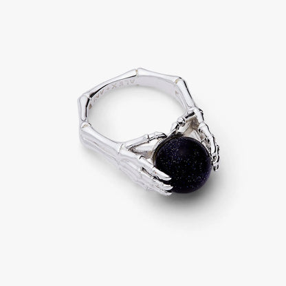 Crystal Ball Ring by ALEX AND ANI, silver-tone band with a dark blue speckled globe centerpiece on Tampa Home & Garden Store