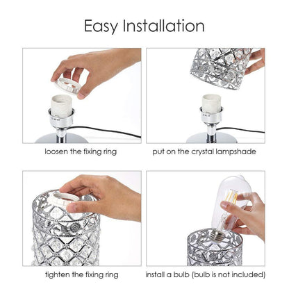 Stevvex crystal bedside lamp: silver base, loosen ring, fit crystal shade, tighten ring, bulb on Tampa Home & Garden Store