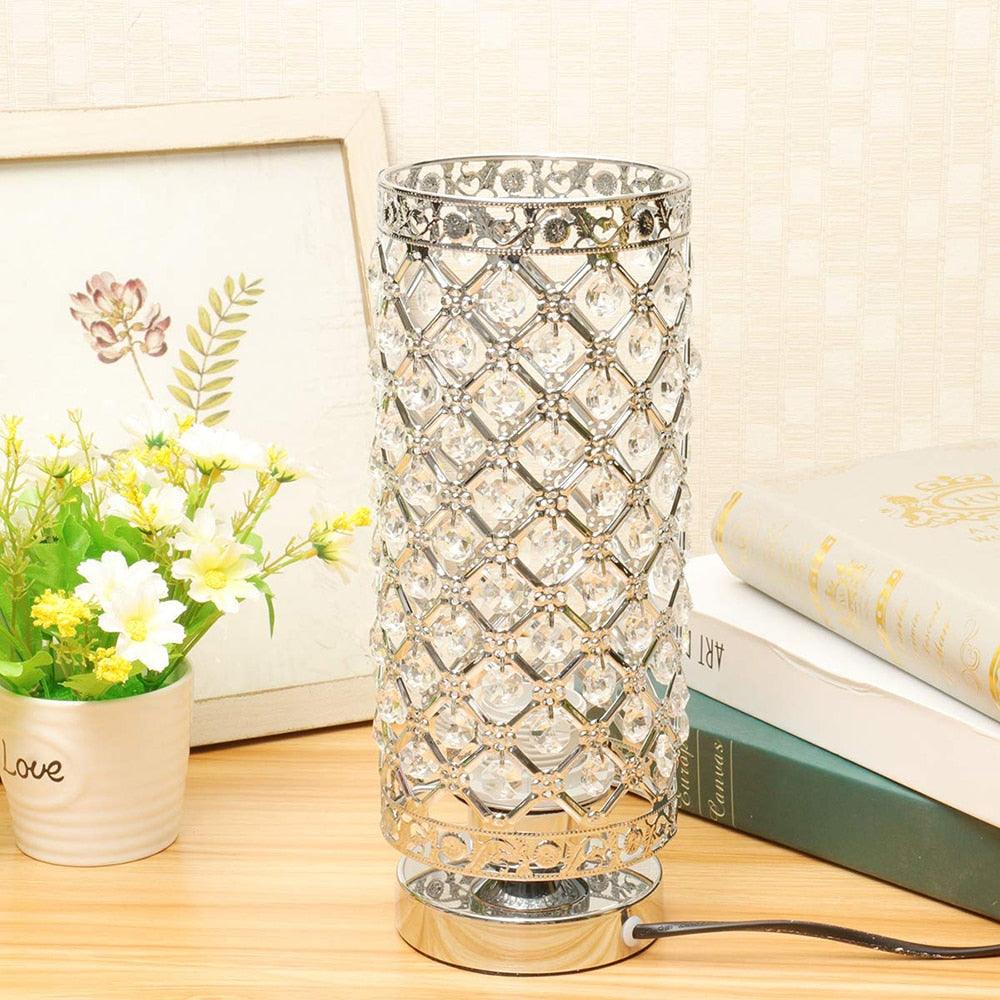 Crystal bedside lamp by Stevvex with silver lattice and crystal beads on Tampa Home & Garden Store