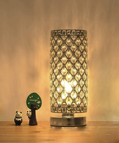 Stevvex crystal bedside table lamp silver with lattice crystal pattern 220V E27 bulb base on Tampa Home & Garden Store