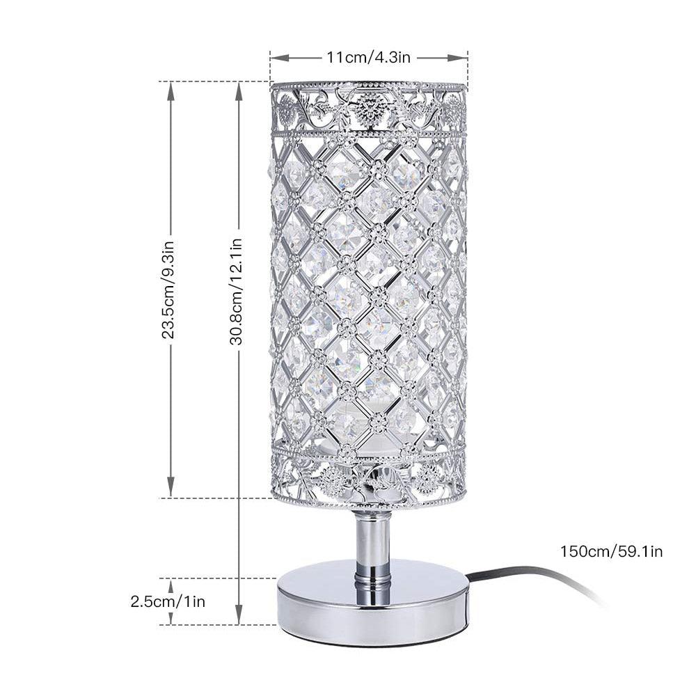 Silver crystal lattice bedside lamp with chrome base and cord, Stevvex ST125075AYN, E27 on Tampa Home & Garden Store