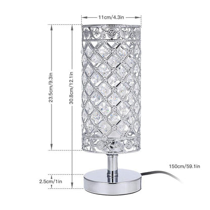 Silver crystal lattice bedside lamp with chrome base and cord, Stevvex ST125075AYN, E27 on Tampa Home & Garden Store