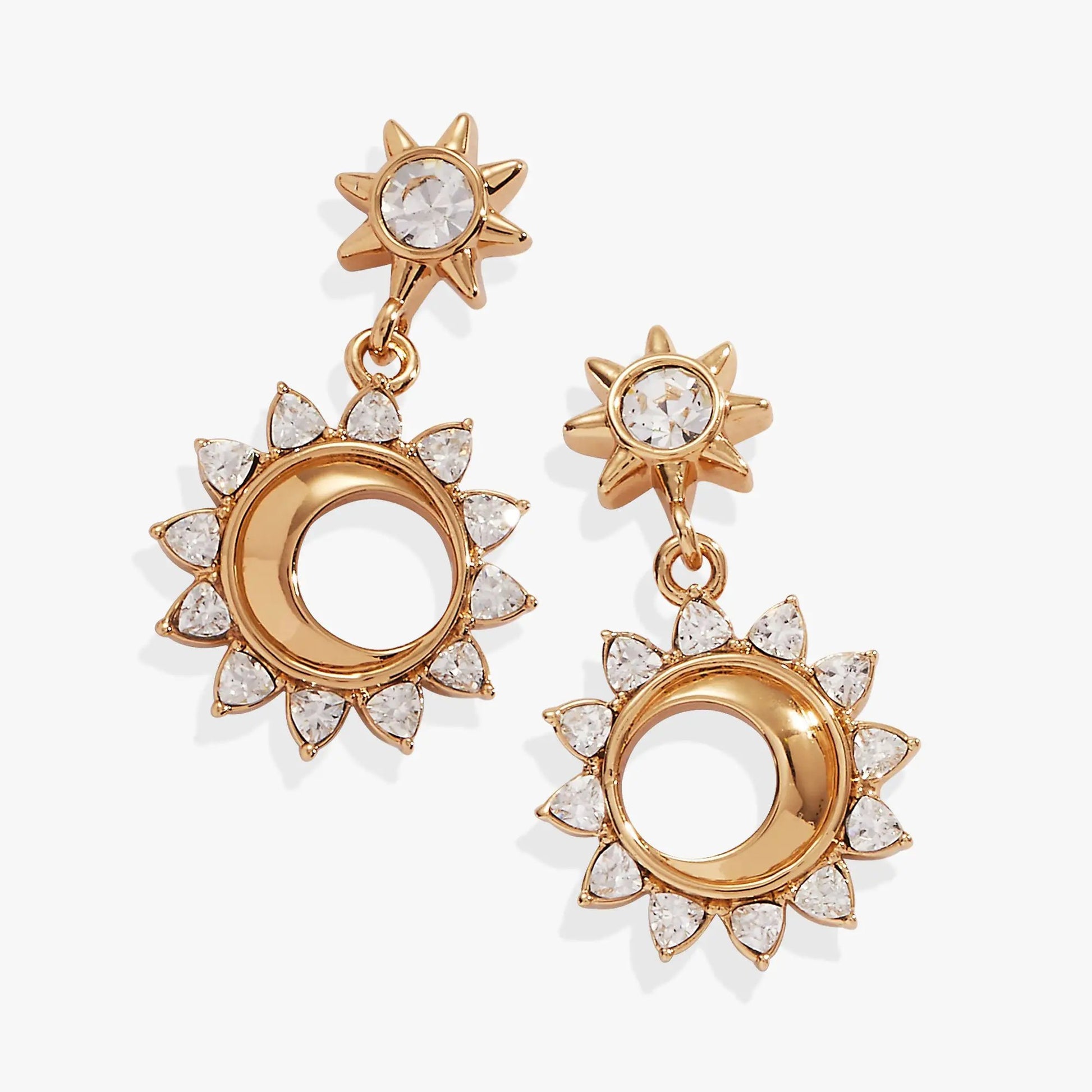 Crystal Celestial Drop Earrings by ALEX AND ANI gold-tone sunburst with clear crystals on Tampa Home & Garden Store