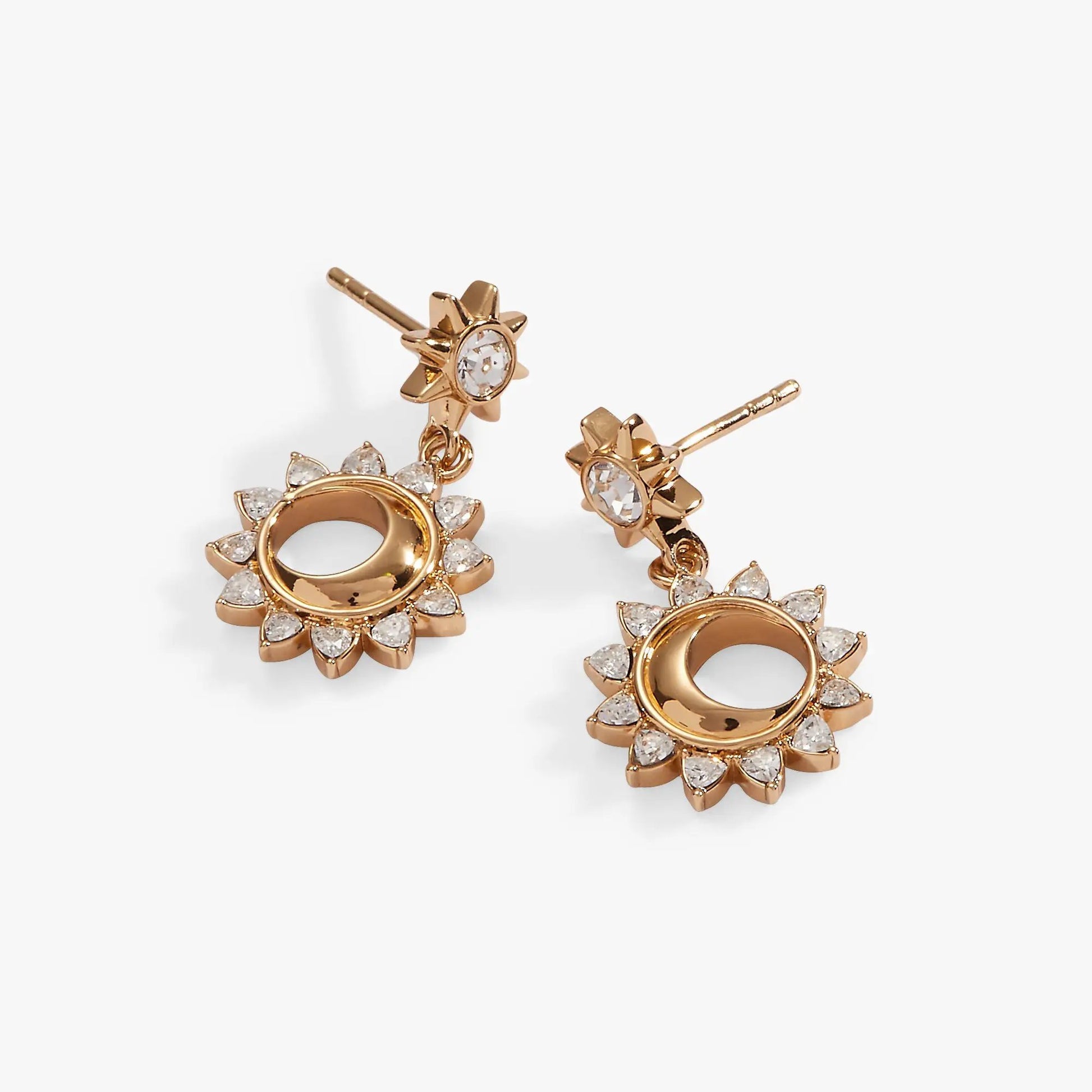 Crystal Celestial Drop Earrings by ALEX AND ANI in rose gold tone with sunburst crystal accents on Tampa Home & Garden Store