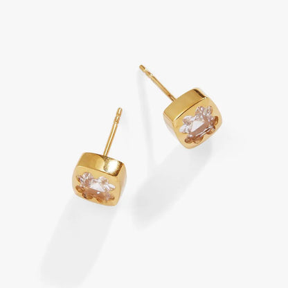 Crystal Clover Mini Stud Earrings pair gold-tone with clear crystals from ALEX AND ANI on Tampa Home & Garden Store