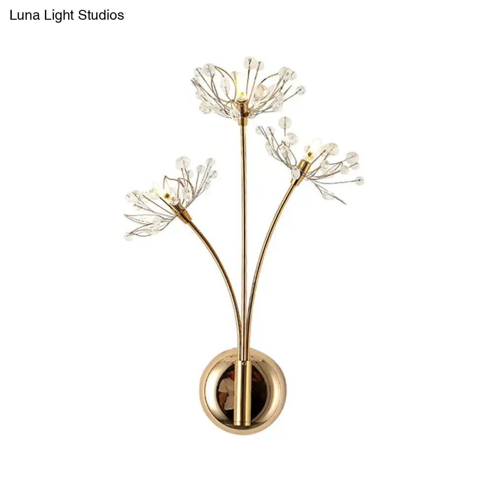 Gold Dandelion Wall Sconce by Decorbites; three LED bulbs, brass finish, branching stems on Tampa Home & Garden Store