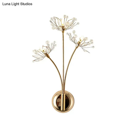 Gold Dandelion Wall Sconce by Decorbites; three LED bulbs, brass finish, branching stems on Tampa Home & Garden Store