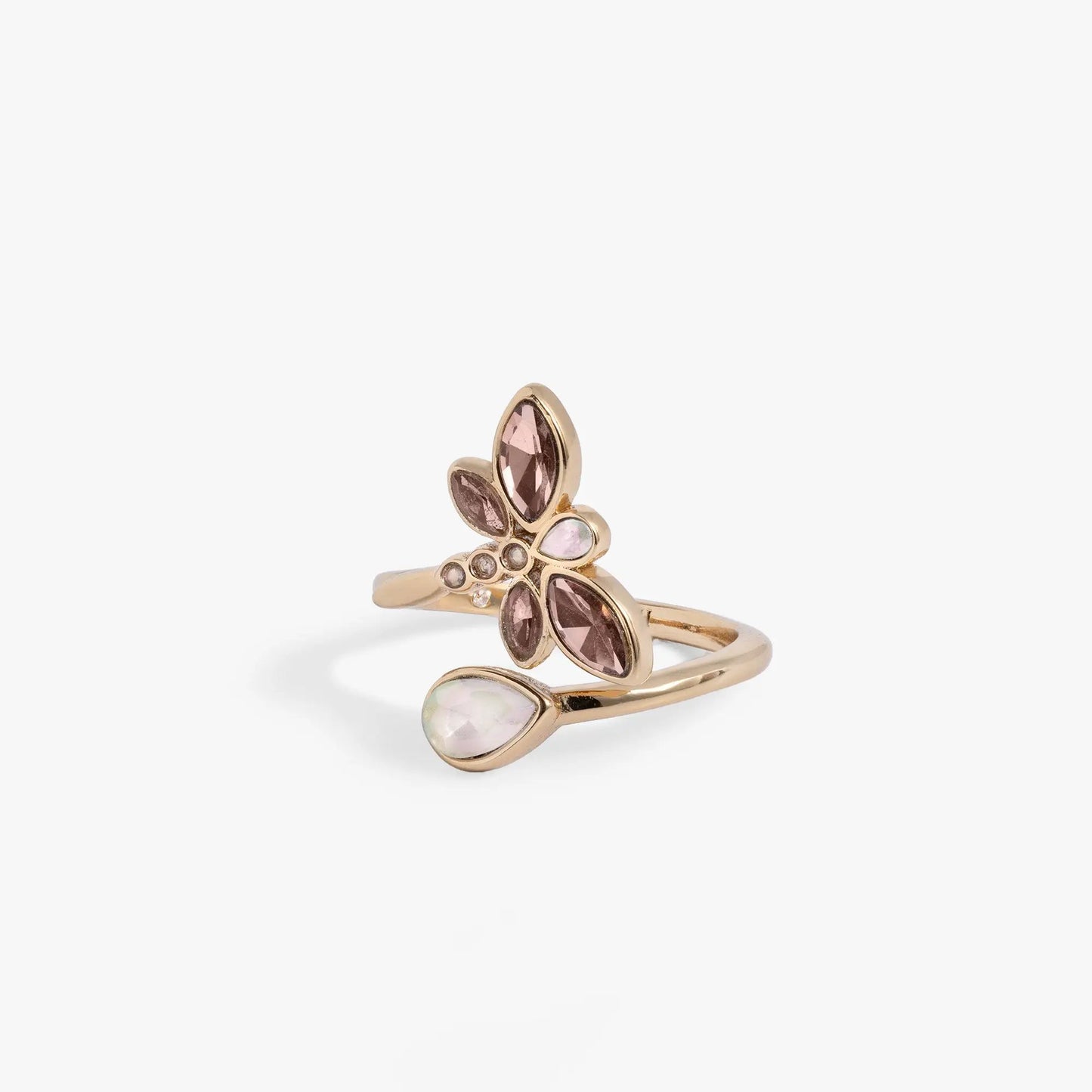 Crystal Dragonfly Ring With Opal and Rose Crystal