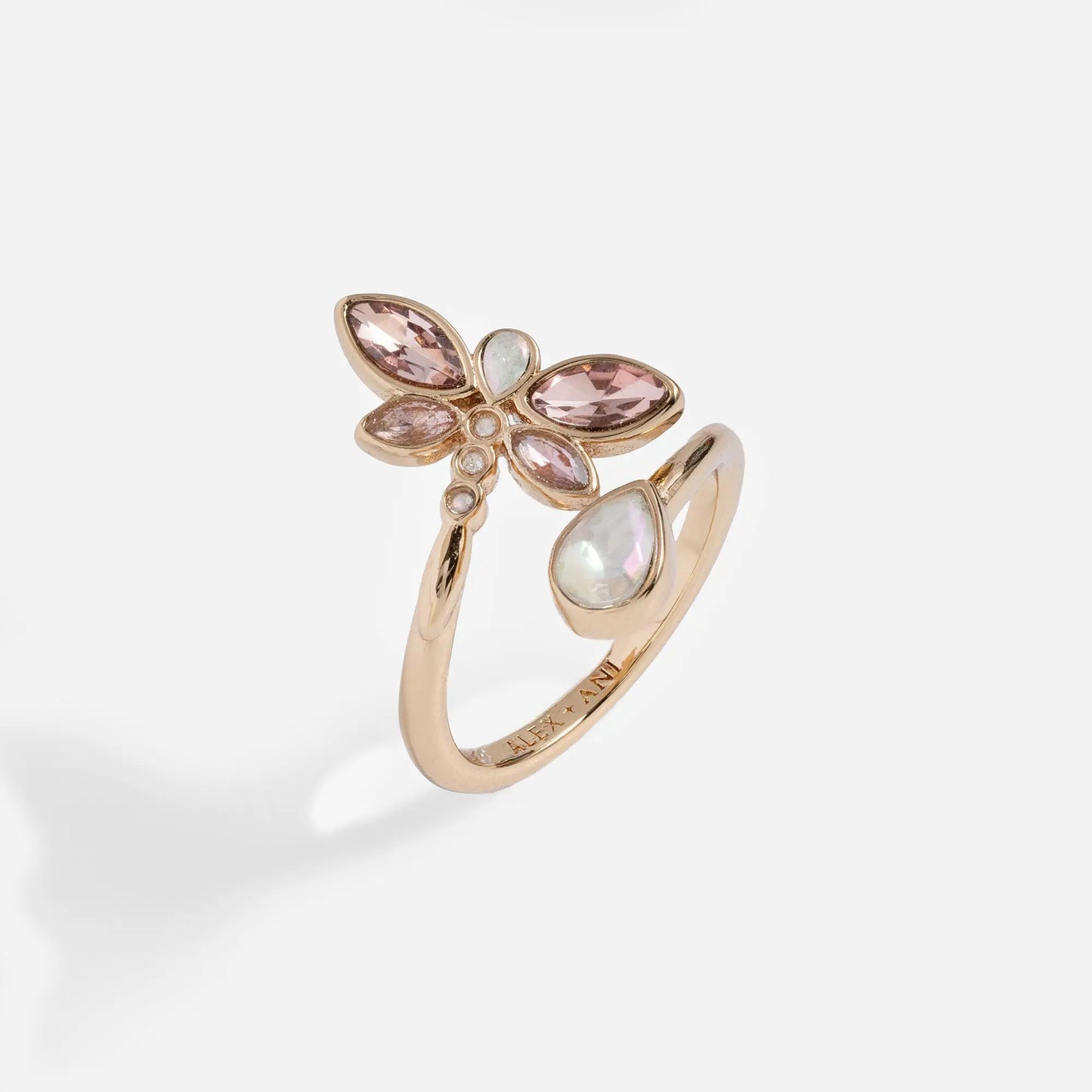 Crystal Dragonfly Ring rose gold with pink marquise crystals and pale stones by ALEX AND ANI on Tampa Home & Garden Store