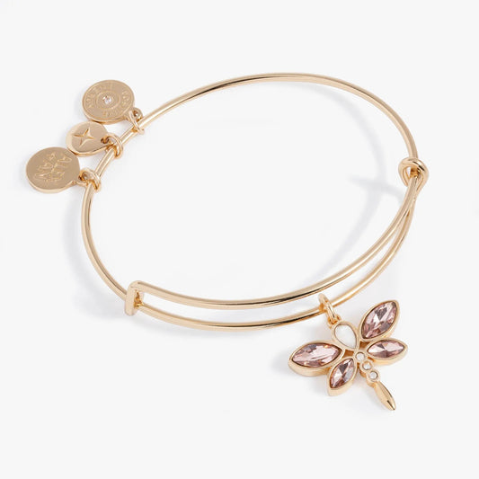 Crystal Dragonfly Bangle ALEX AND ANI rose gold with dragonfly charm and discs on Tampa Home & Garden Store