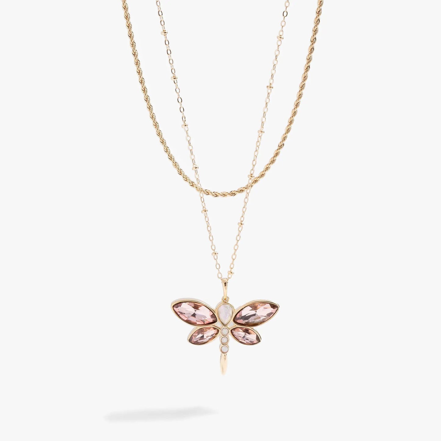 Crystal Dragonfly Double Layer Necklace by ALEX AND ANI with pink crystal wings on Tampa Home & Garden Store