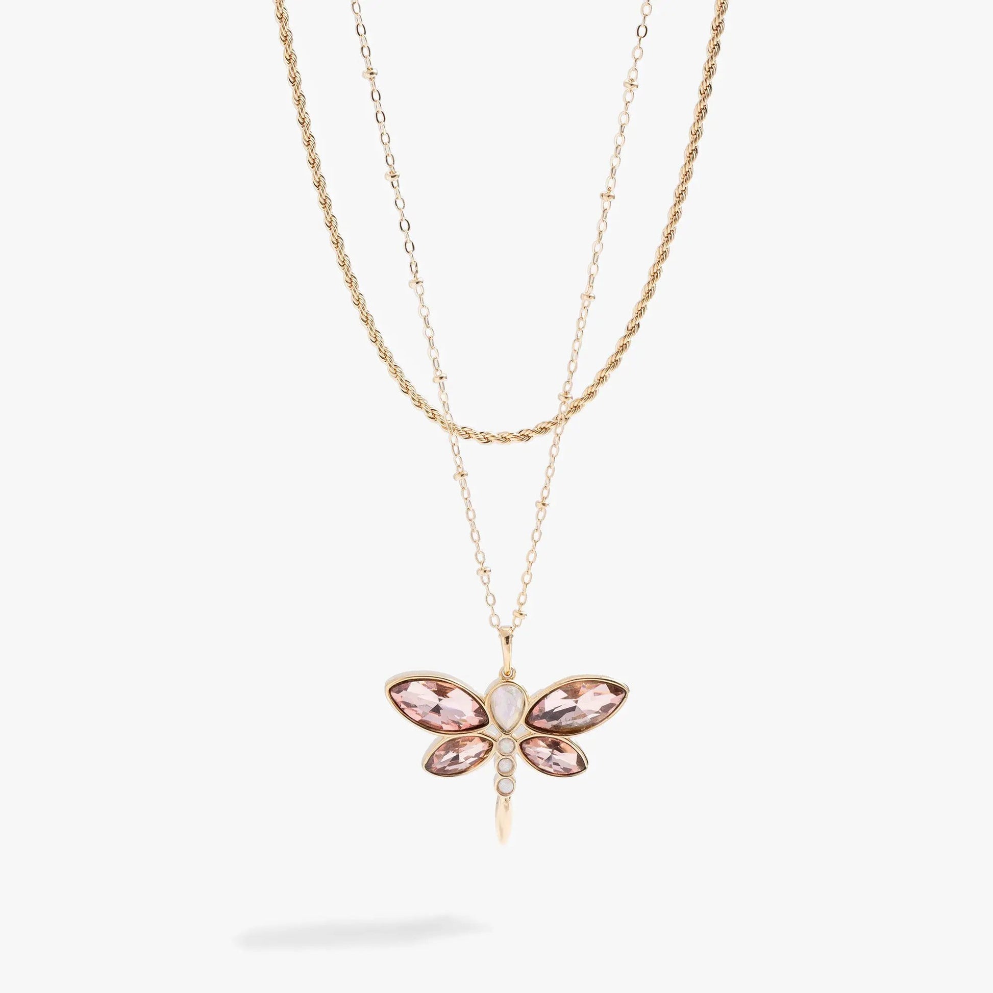 Crystal Dragonfly Double Layer Necklace by ALEX AND ANI with pink crystal wings on Tampa Home & Garden Store