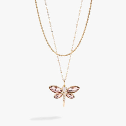Crystal Dragonfly Double Layer Necklace by ALEX AND ANI with pink crystal wings on Tampa Home & Garden Store